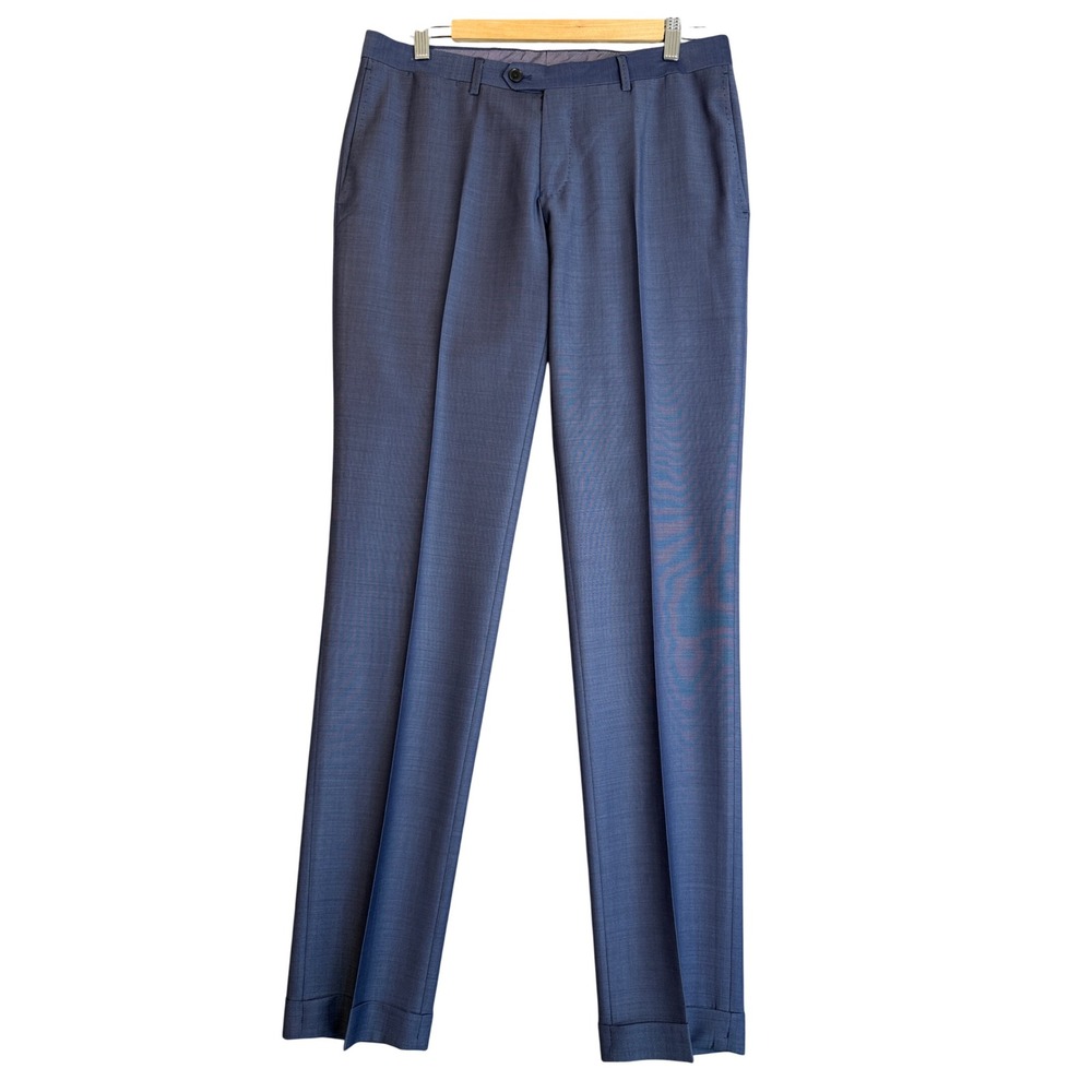Zara Mens 100% Wool Dress Pants Blue 31x34 Slim Fit Trousers Minimalist Modern